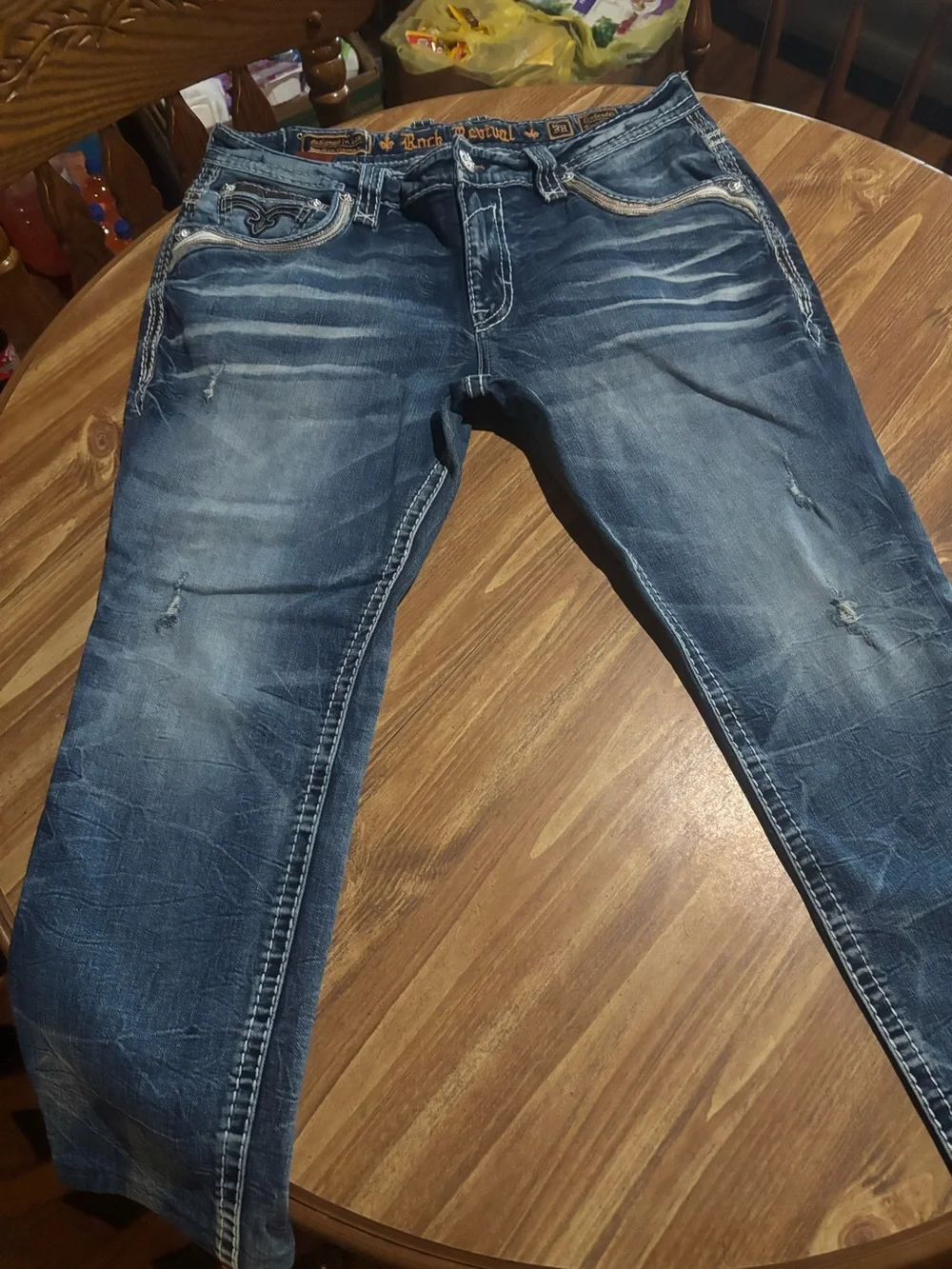 Men's Rock Rival Washed Blue Distressed Jeans